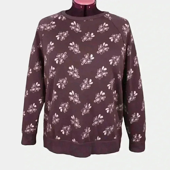 GEORGE fleece ladies sweater XL burgundy with white flowers - Picture 1 of 9